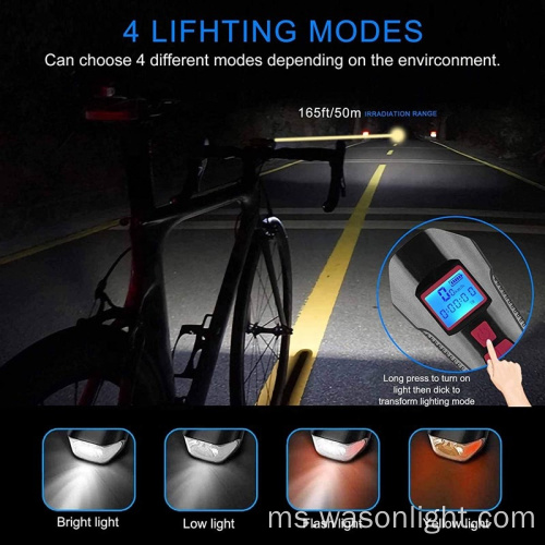 Hot Jual USB Mountain Road Road Bike Light dan lampu depan lampu depan lampu depan dengan odometer speedometer basikal